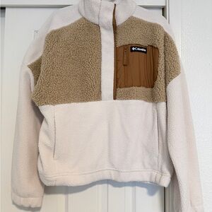 Columbia Women's Tan and Cream Fleece Puffer Jacket Half Zip